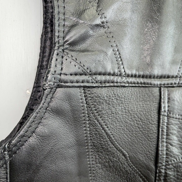 Diamond Plate Buffalo Leather Retro Black Biker Patch Motorcycle Vest Mens Sz L - Picture 10 of 16